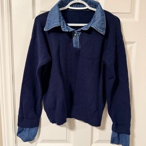 Amazon Women's Navy Sweater with Denim Collar